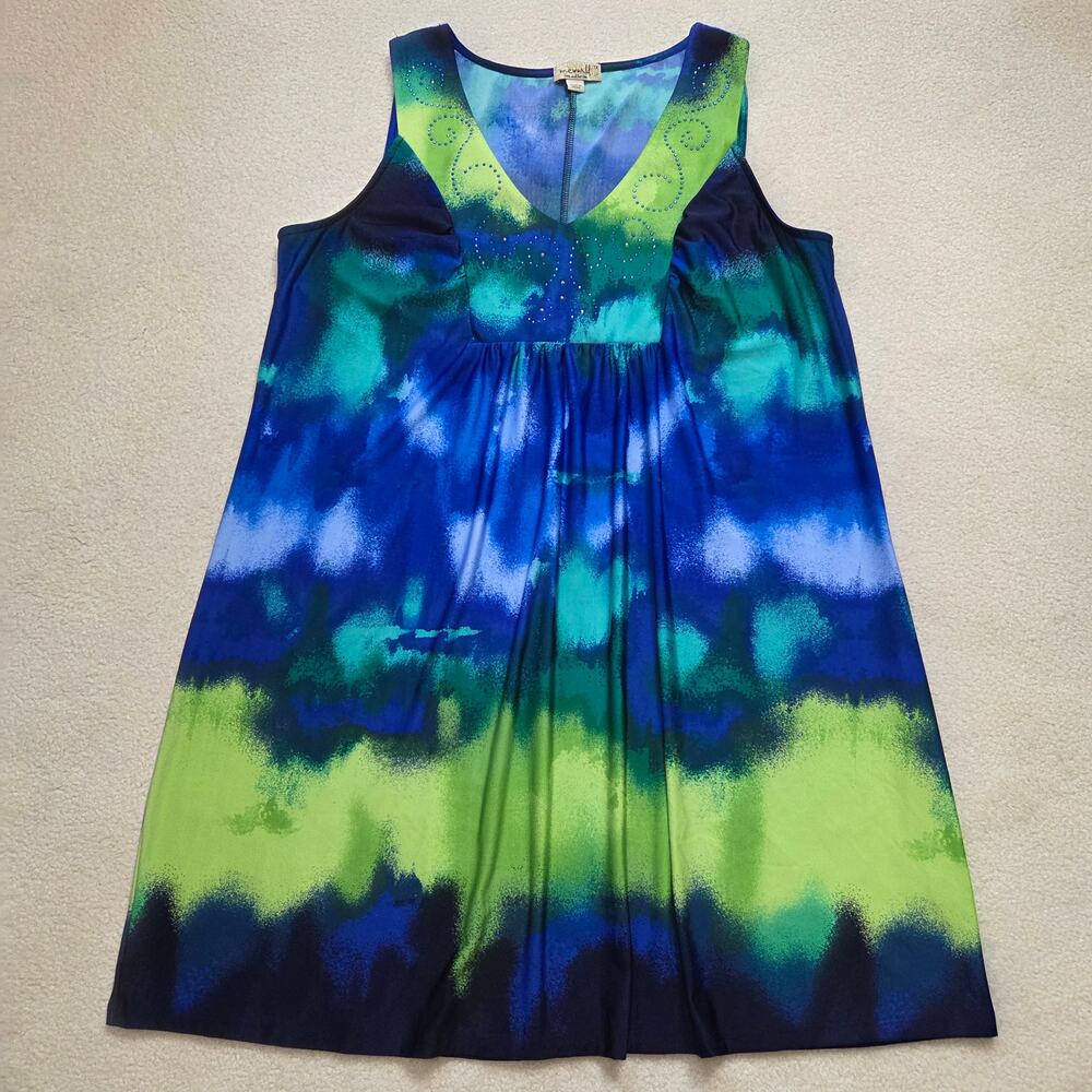 One World Live & Let Live 1X Tie Dye Sleeveless Boho Beach Tank Dress Knee